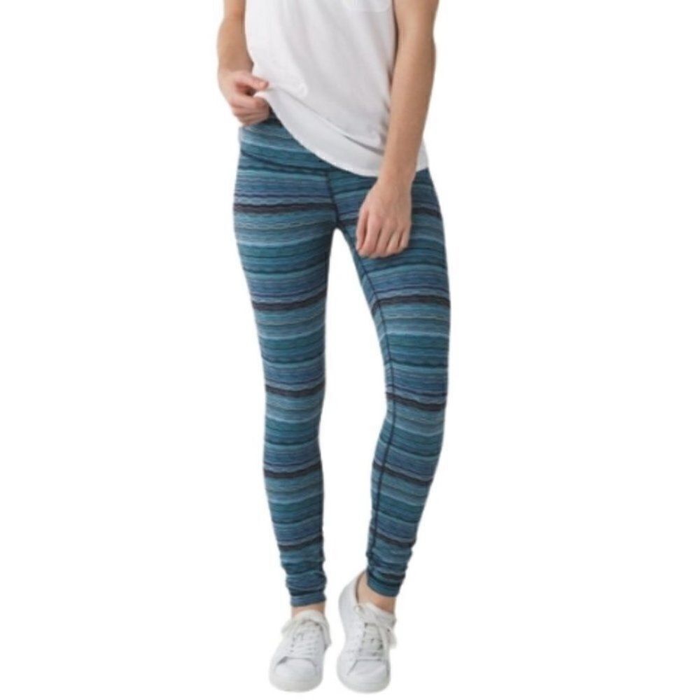LULULEMON ATHLETICA Wunder Under Tight Space Dye Twist Naval Blue Peacock Size 6